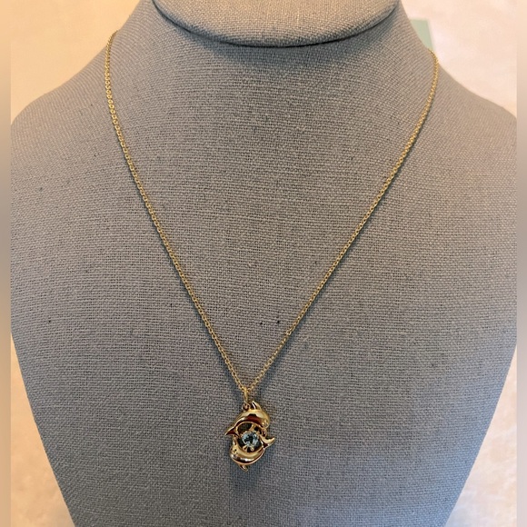 Rare Ross Simon’s Aquamarine n Genuine Diamond 14K GF .925 Dolphin Necklace - Picture 2 of 8
